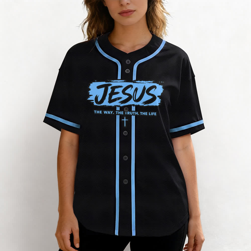 Christianartworkshop Jesus The Way Brush Print Schwarzes Baseballtrikot - image 39