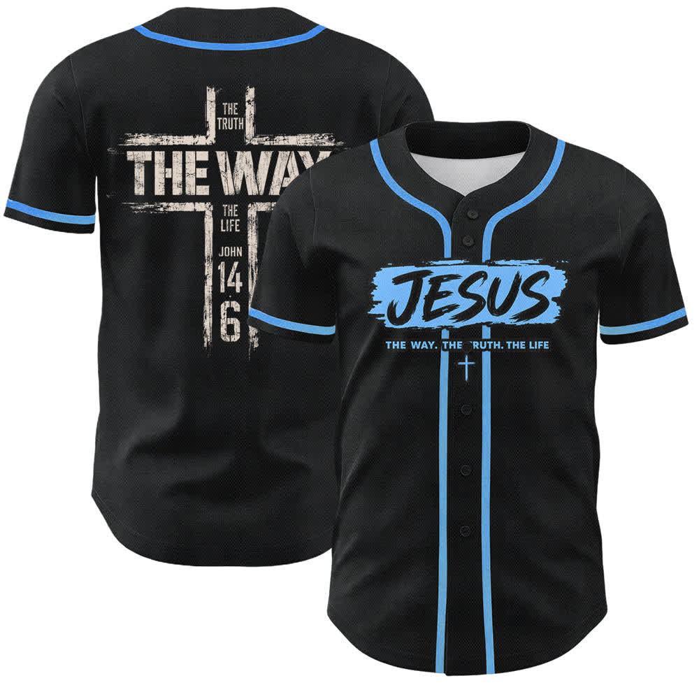 Christianartworkshop Jesus The Way Brush Print Schwarzes Baseballtrikot - Himmelblau - 5XL - image 35