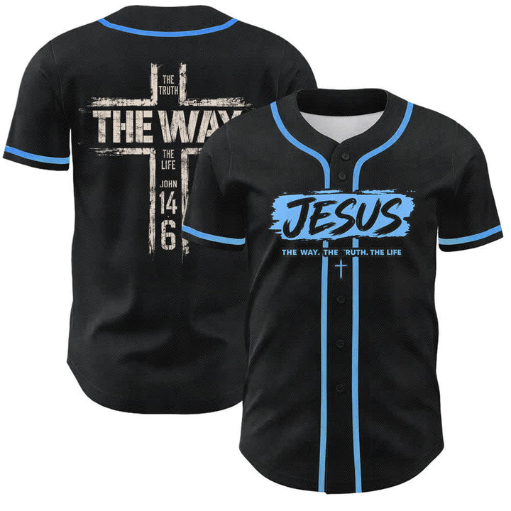 Christianartworkshop Jesus The Way Brush Print Schwarzes Baseballtrikot - Himmelblau - 5XL - image 35