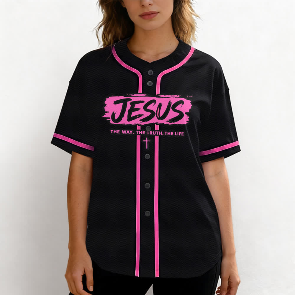 Christianartworkshop Jesus The Way Brush Print Schwarzes Baseballtrikot - image 46