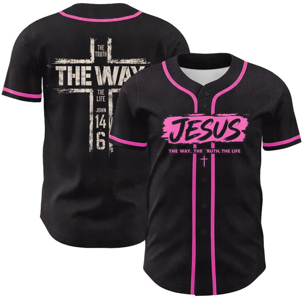Christianartworkshop Jesus The Way Brush Print Schwarzes Baseballtrikot - Rosa - 5XL - image 42