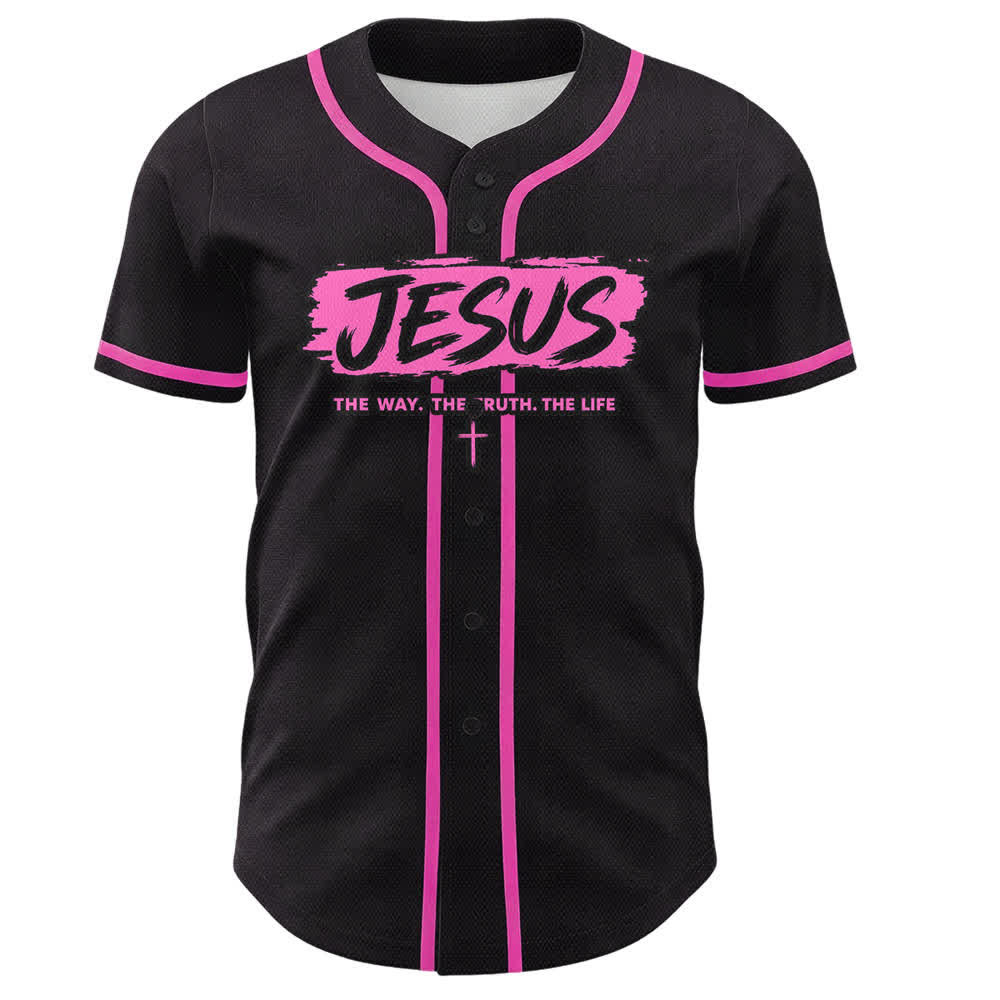 Christianartworkshop Jesus The Way Brush Print Schwarzes Baseballtrikot - image 44