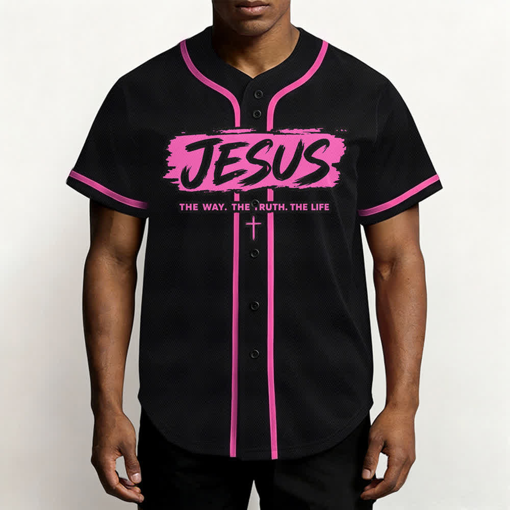 Christianartworkshop Jesus The Way Brush Print Schwarzes Baseballtrikot - image 48