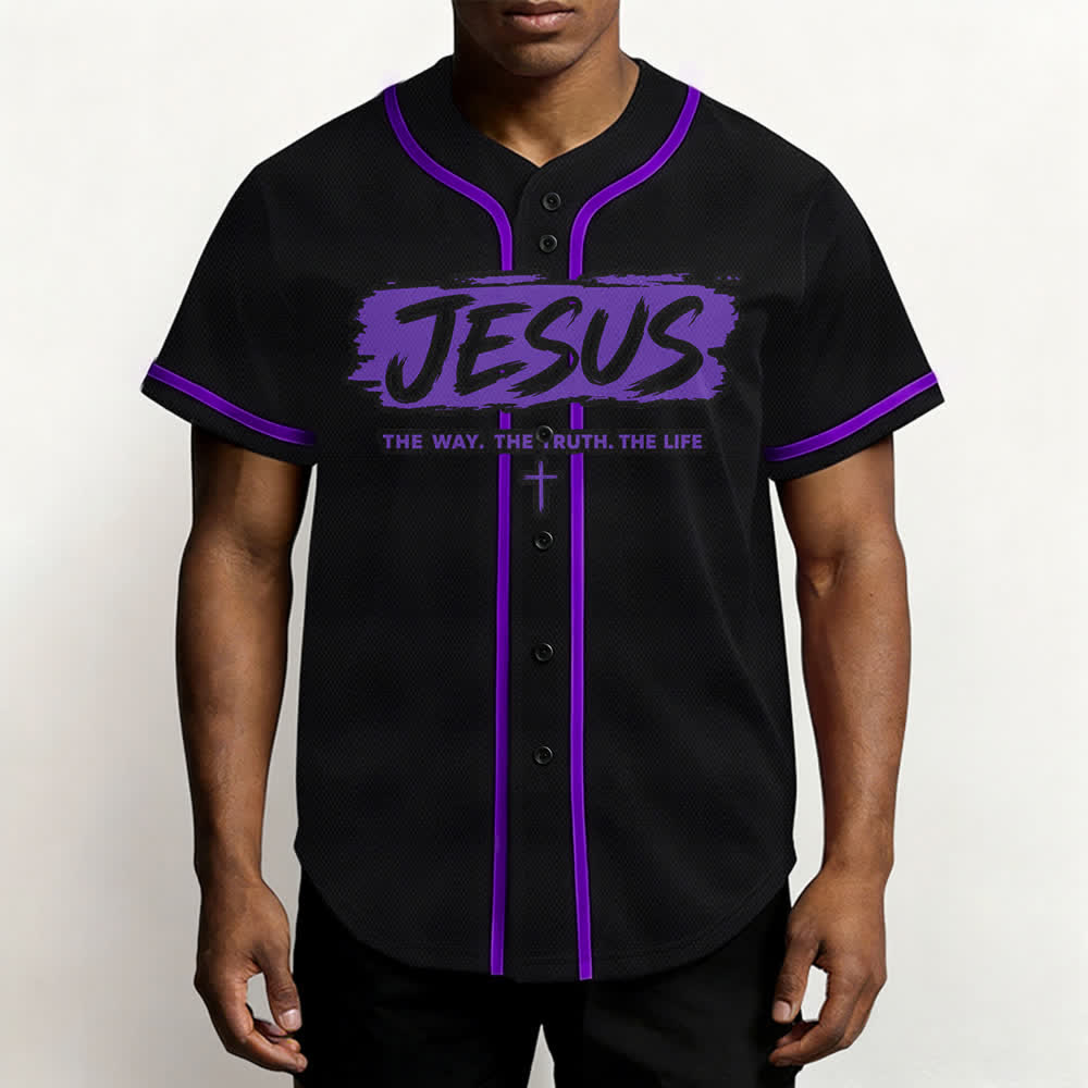 Christianartworkshop Jesus The Way Brush Print Schwarzes Baseballtrikot - image 55