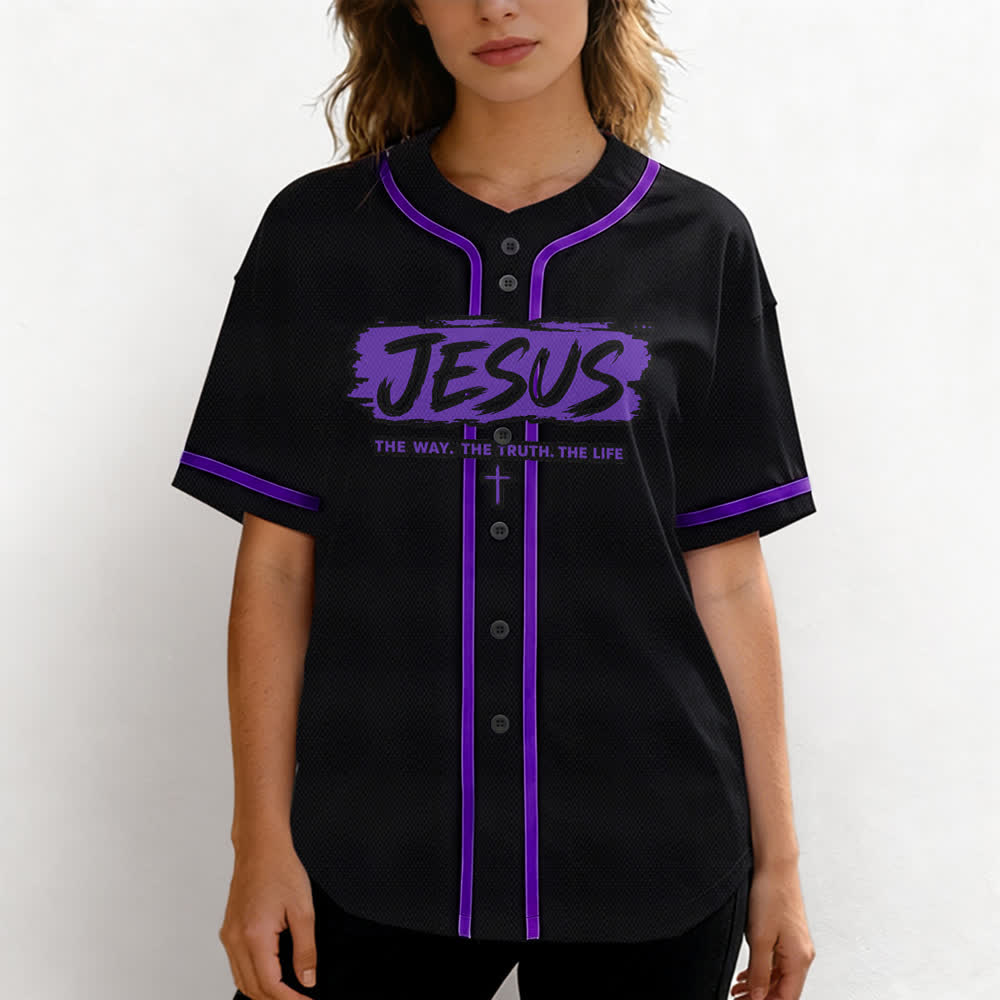 Christianartworkshop Jesus The Way Brush Print Schwarzes Baseballtrikot - image 53
