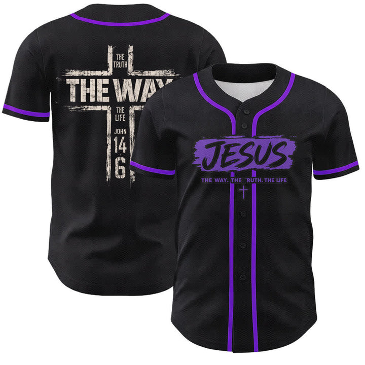 Christianartworkshop Jesus The Way Brush Print Schwarzes Baseballtrikot - Lila - 5XL - image 49