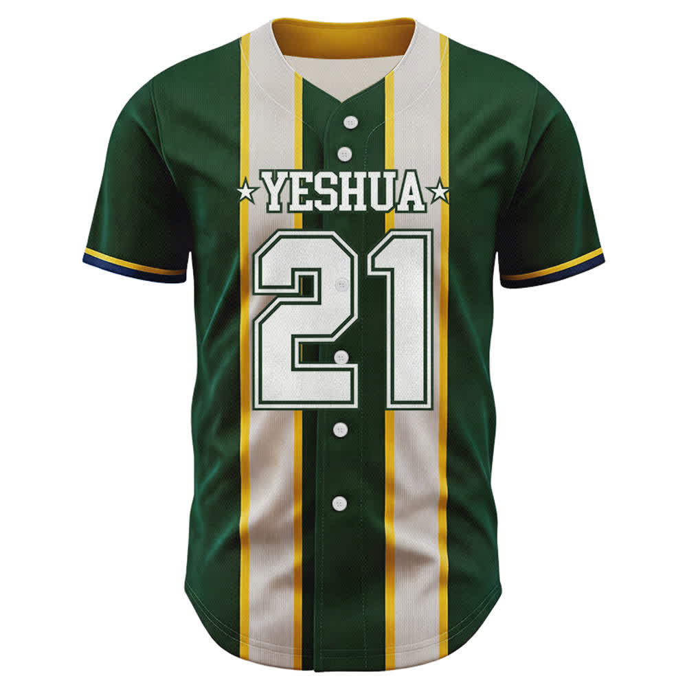 Christianartworkshop Yeshua 21 Vintage grünes Nadelstreifen-Baseballtrikot - image 1