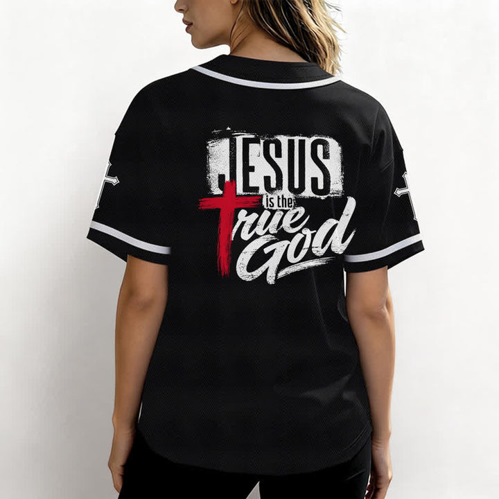 Christianartworkshop Jesus True God Rotes Kreuz Schwarzes Baseballtrikot - image 3