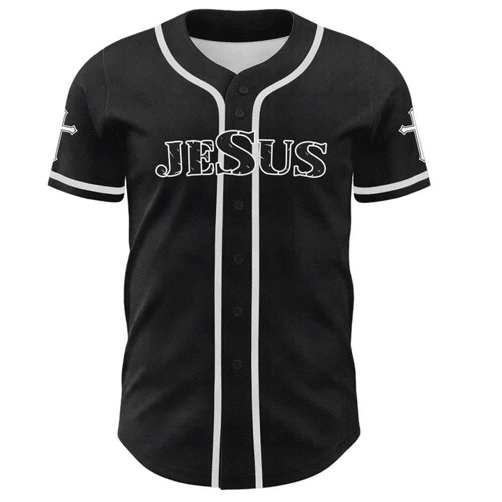 Christianartworkshop Jesus True God Rotes Kreuz Schwarzes Baseballtrikot - image 2