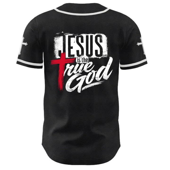 Christianartworkshop Jesus True God Rotes Kreuz Schwarzes Baseballtrikot - image 1