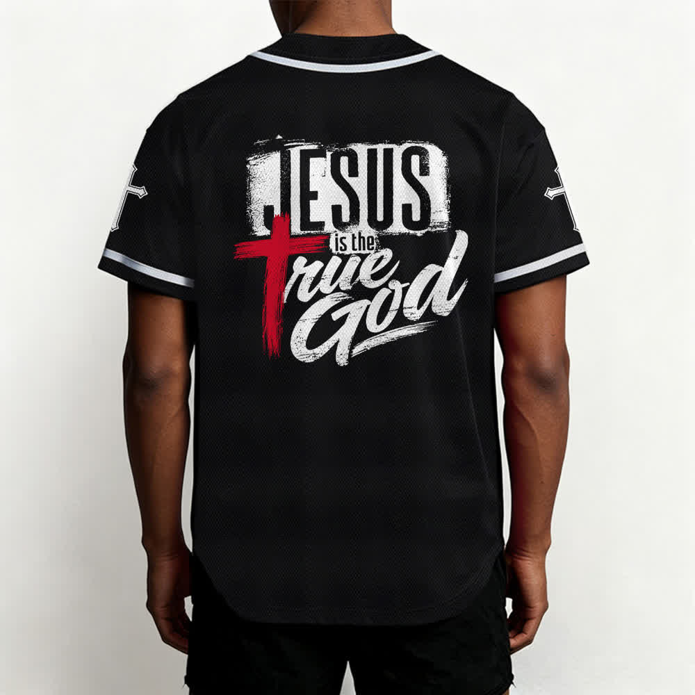 Christianartworkshop Jesus True God Rotes Kreuz Schwarzes Baseballtrikot - image 5