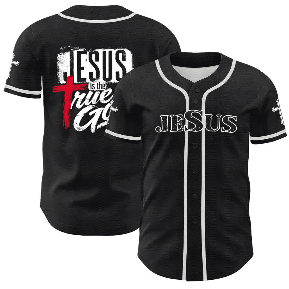 Christianartworkshop Jesus True God Rotes Kreuz Schwarzes Baseballtrikot - Weiß - 5XL - image 0