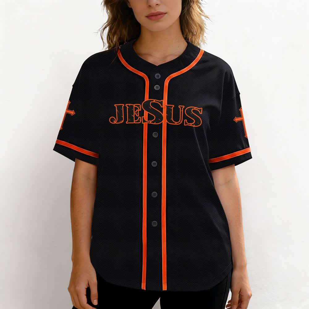 Christianartworkshop Jesus True God Rotes Kreuz Schwarzes Baseballtrikot - image 11
