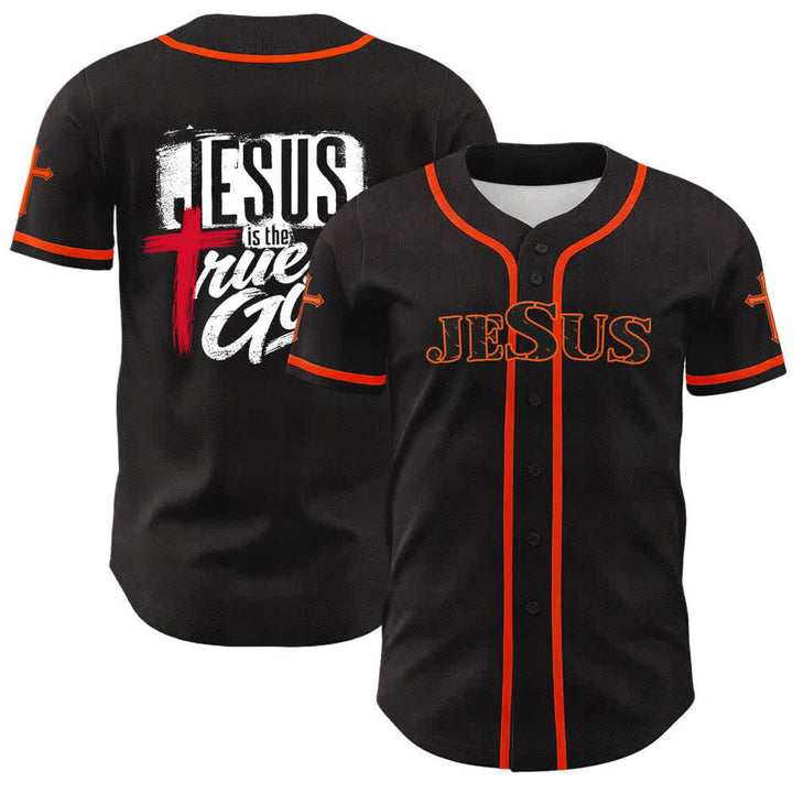Christianartworkshop Jesus True God Rotes Kreuz Schwarzes Baseballtrikot - Orange - 5XL - image 7