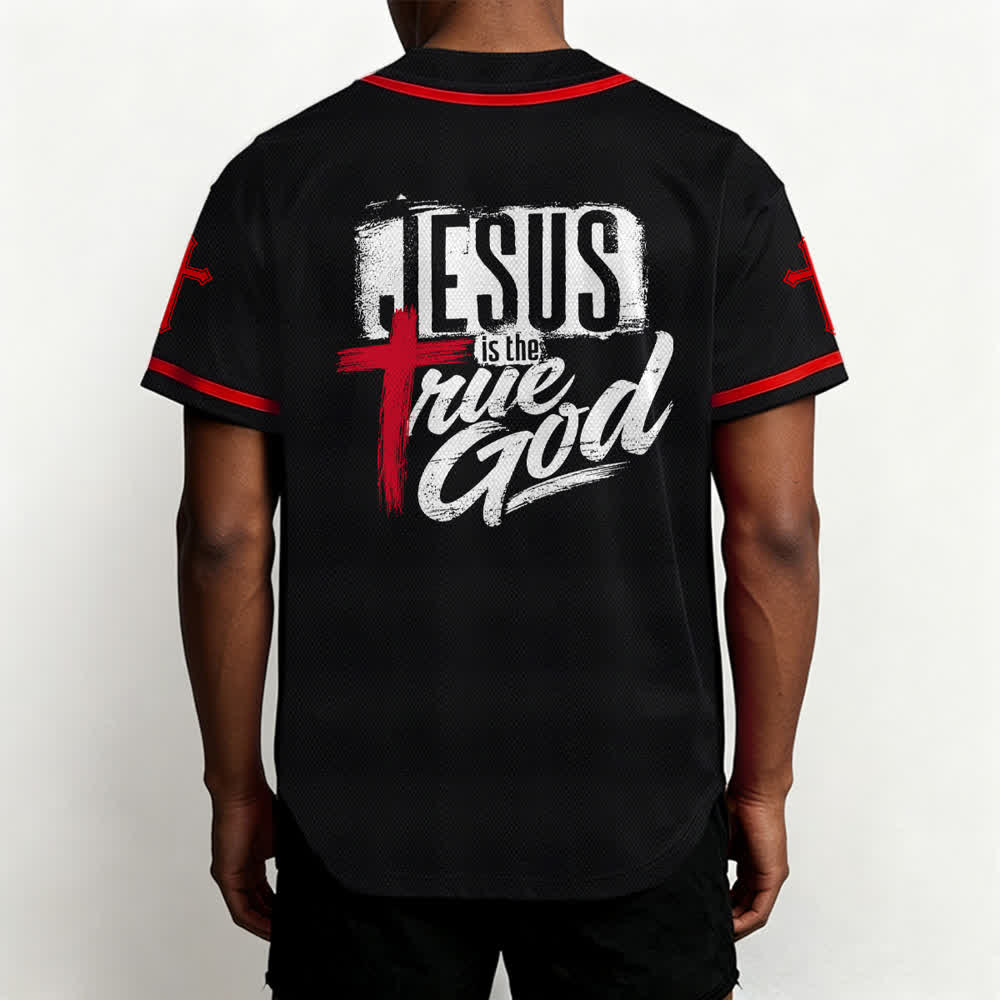 Christianartworkshop Jesus True God Rotes Kreuz Schwarzes Baseballtrikot - image 19