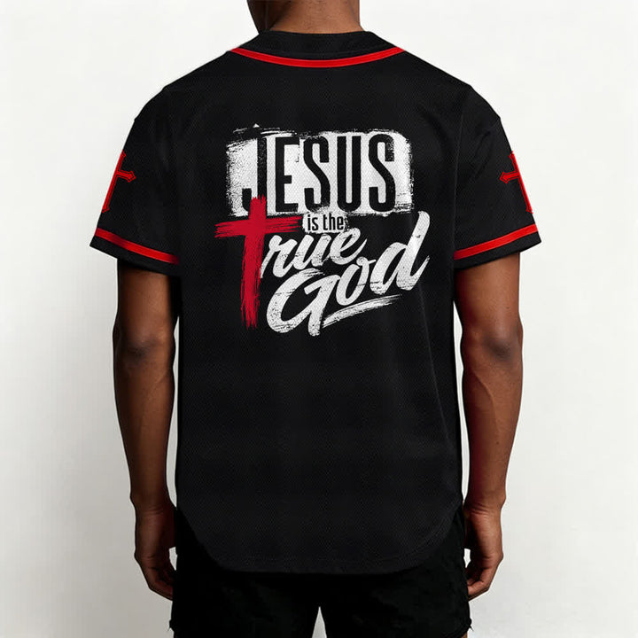 Christianartworkshop Jesus True God Rotes Kreuz Schwarzes Baseballtrikot - image 19