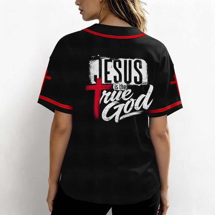 Christianartworkshop Jesus True God Rotes Kreuz Schwarzes Baseballtrikot - image 17