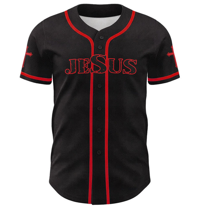 Christianartworkshop Jesus True God Rotes Kreuz Schwarzes Baseballtrikot - image 16