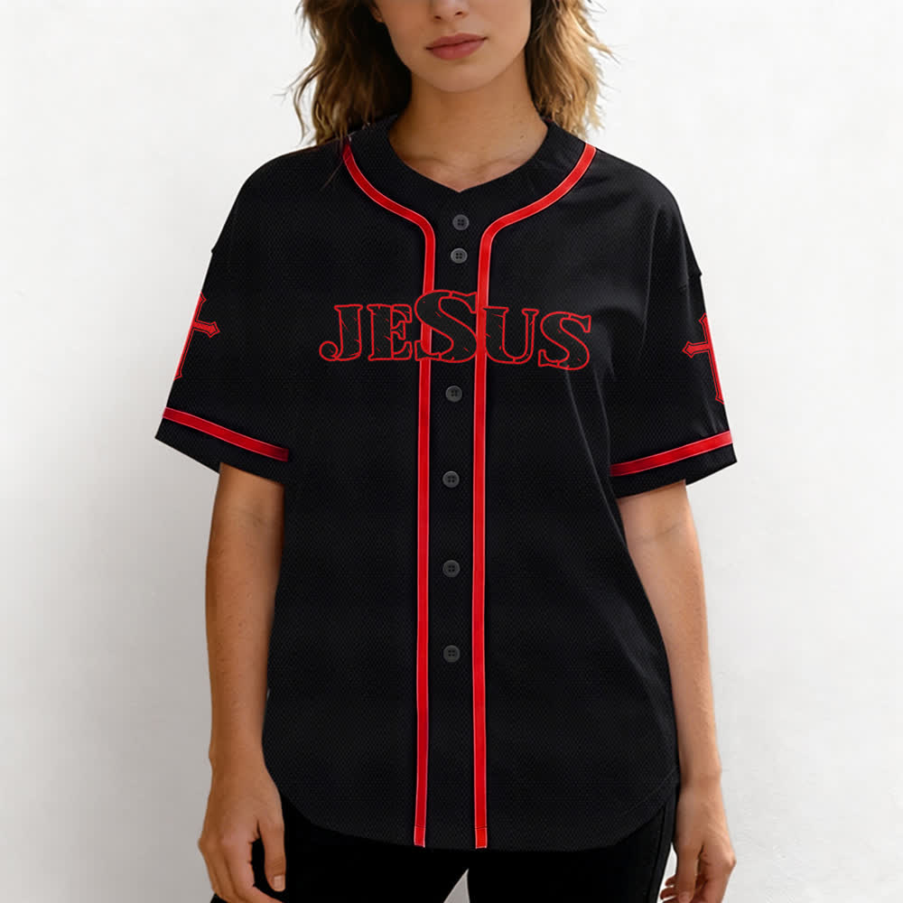 Christianartworkshop Jesus True God Rotes Kreuz Schwarzes Baseballtrikot - image 18