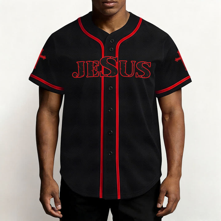 Christianartworkshop Jesus True God Rotes Kreuz Schwarzes Baseballtrikot - image 20