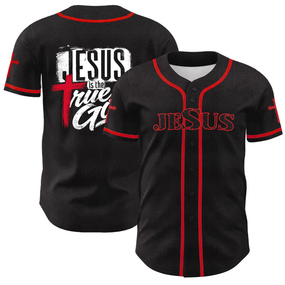 Christianartworkshop Jesus True God Rotes Kreuz Schwarzes Baseballtrikot - Rot - 5XL - image 14