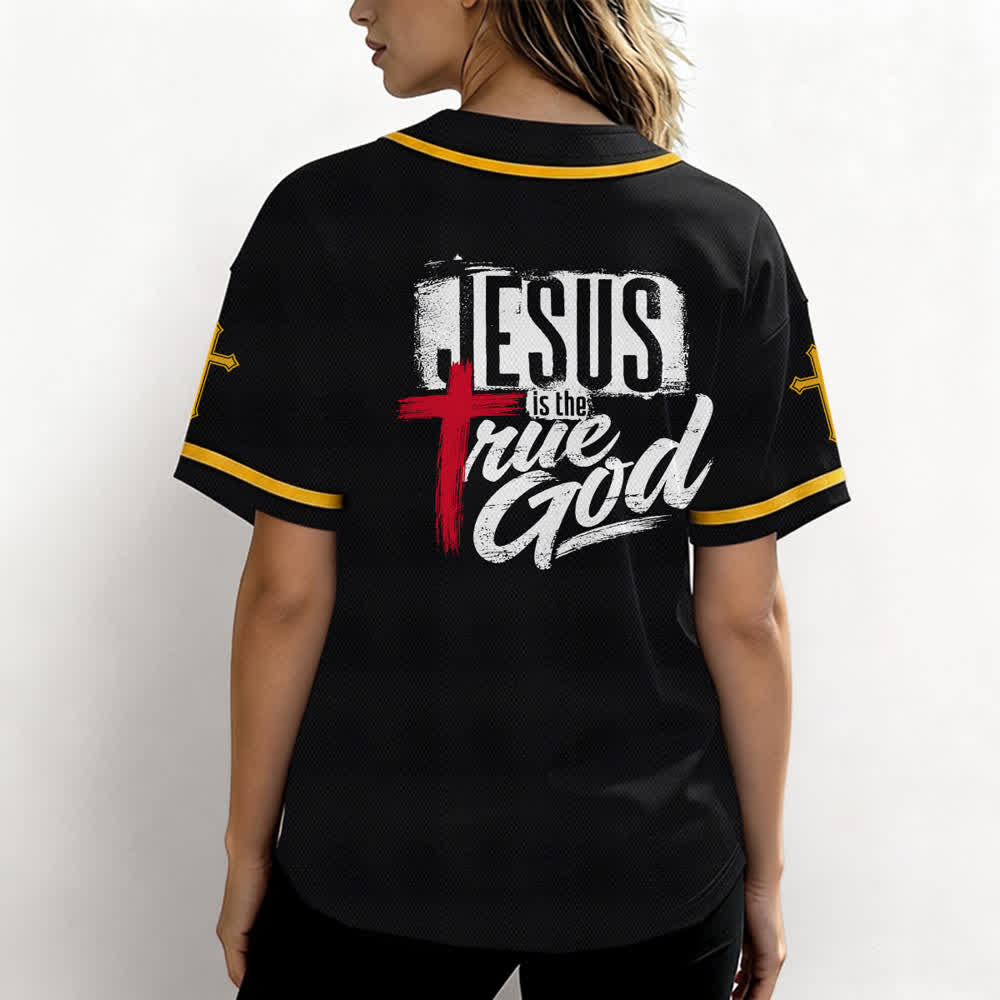 Christianartworkshop Jesus True God Red Cross Black Baseball Jersey - image 24