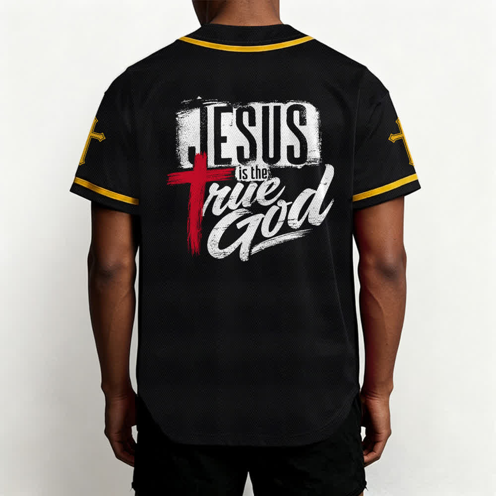 Christianartworkshop Jesus True God Rotes Kreuz Schwarzes Baseballtrikot - image 26