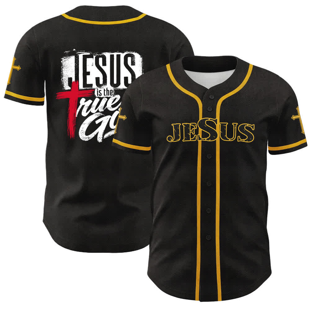 Christianartworkshop Jesus True God Rotes Kreuz Schwarzes Baseballtrikot - Gelb - 5XL - image 21