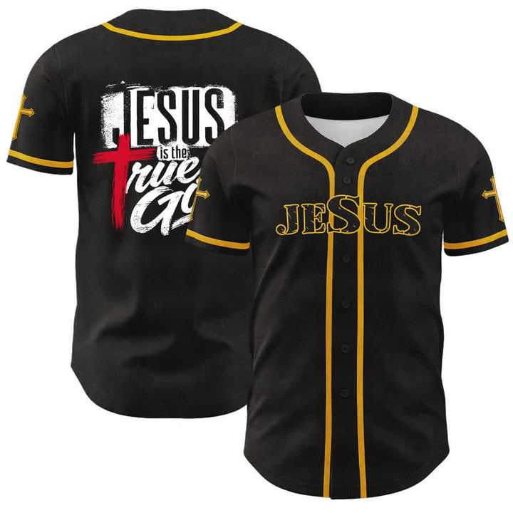 Christianartworkshop Jesus True God Rotes Kreuz Schwarzes Baseballtrikot - Gelb - 5XL - image 21