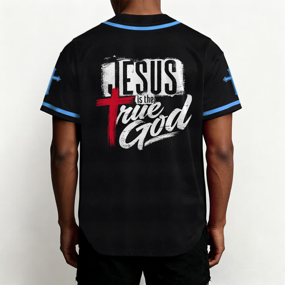 Christianartworkshop Jesus True God Rotes Kreuz Schwarzes Baseballtrikot - image 33