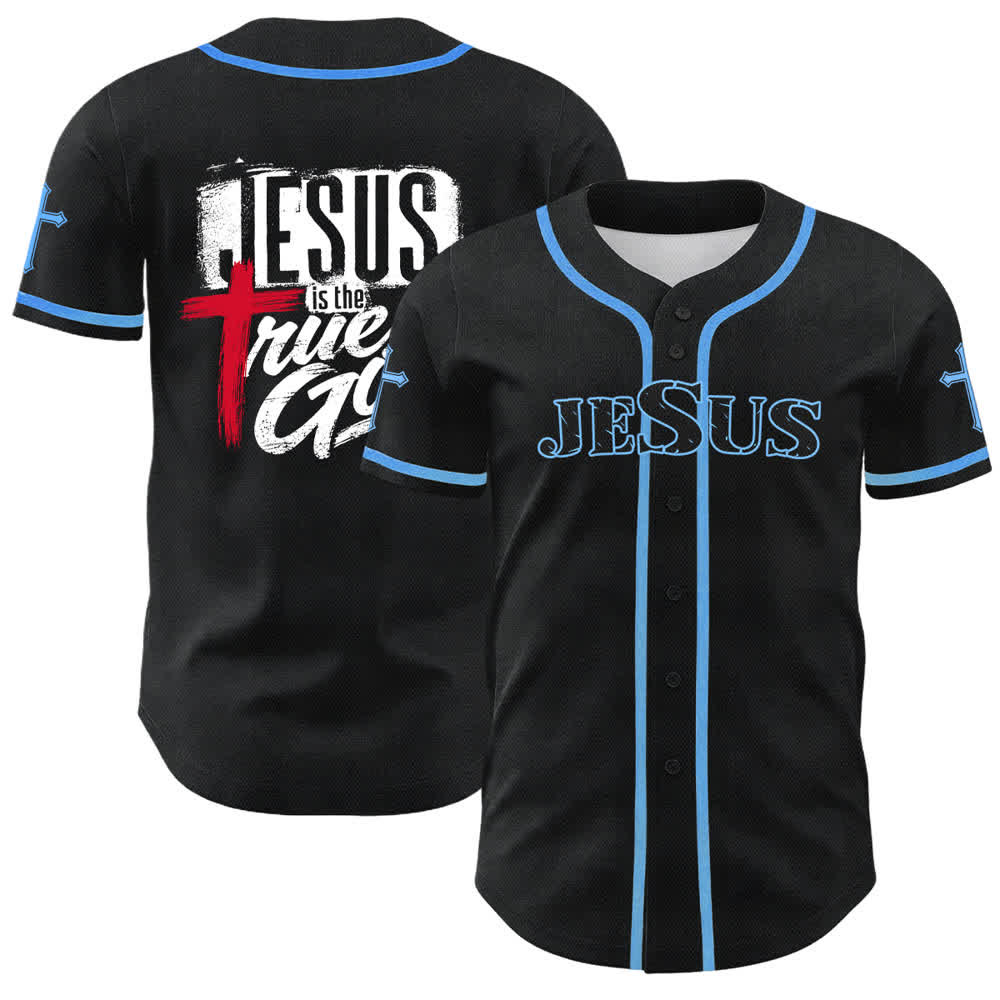 Christianartworkshop Jesus True God Rotes Kreuz Schwarzes Baseballtrikot - Himmelblau - 5XL - image 28