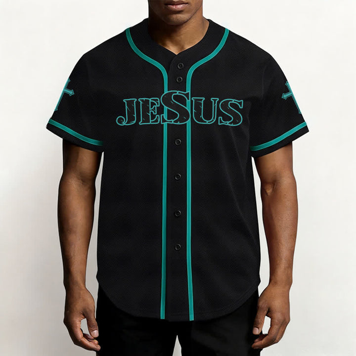 Christianartworkshop Jesus True God Rotes Kreuz Schwarzes Baseballtrikot - image 41