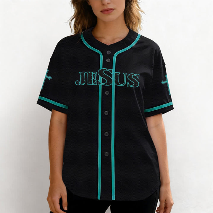 Christianartworkshop Jesus True God Rotes Kreuz Schwarzes Baseballtrikot - image 39