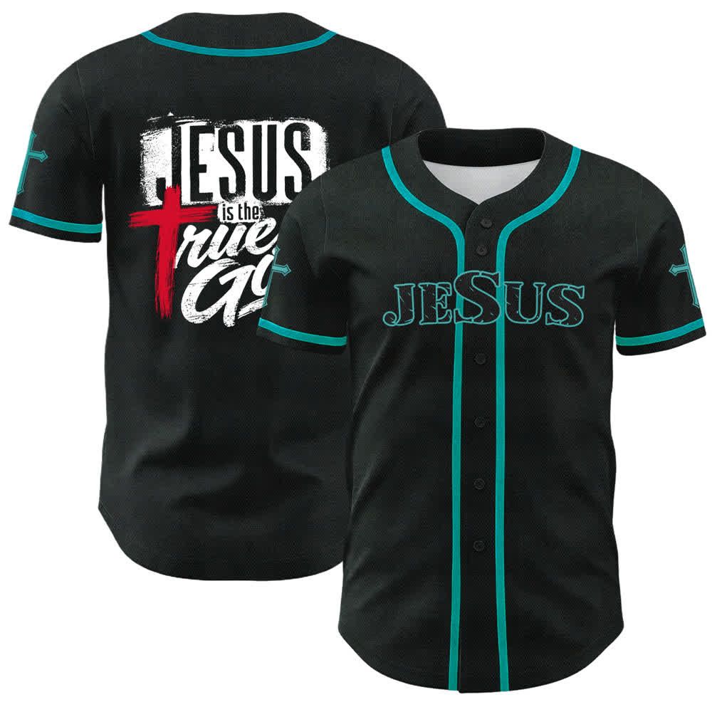 Christianartworkshop Jesus True God Rotes Kreuz Schwarzes Baseballtrikot - Lake Blue - 5XL - image 35