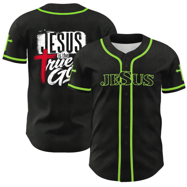Christianartworkshop Jesus True God Rotes Kreuz Schwarzes Baseballtrikot - Grün - 5XL - image 49