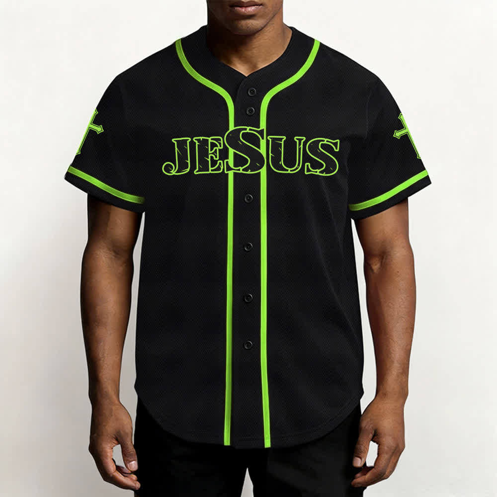 Christianartworkshop Jesus True God Rotes Kreuz Schwarzes Baseballtrikot - image 55