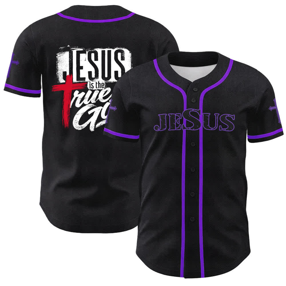 Christianartworkshop Jesus True God Rotes Kreuz Schwarzes Baseballtrikot - Lila - 5XL - image 56