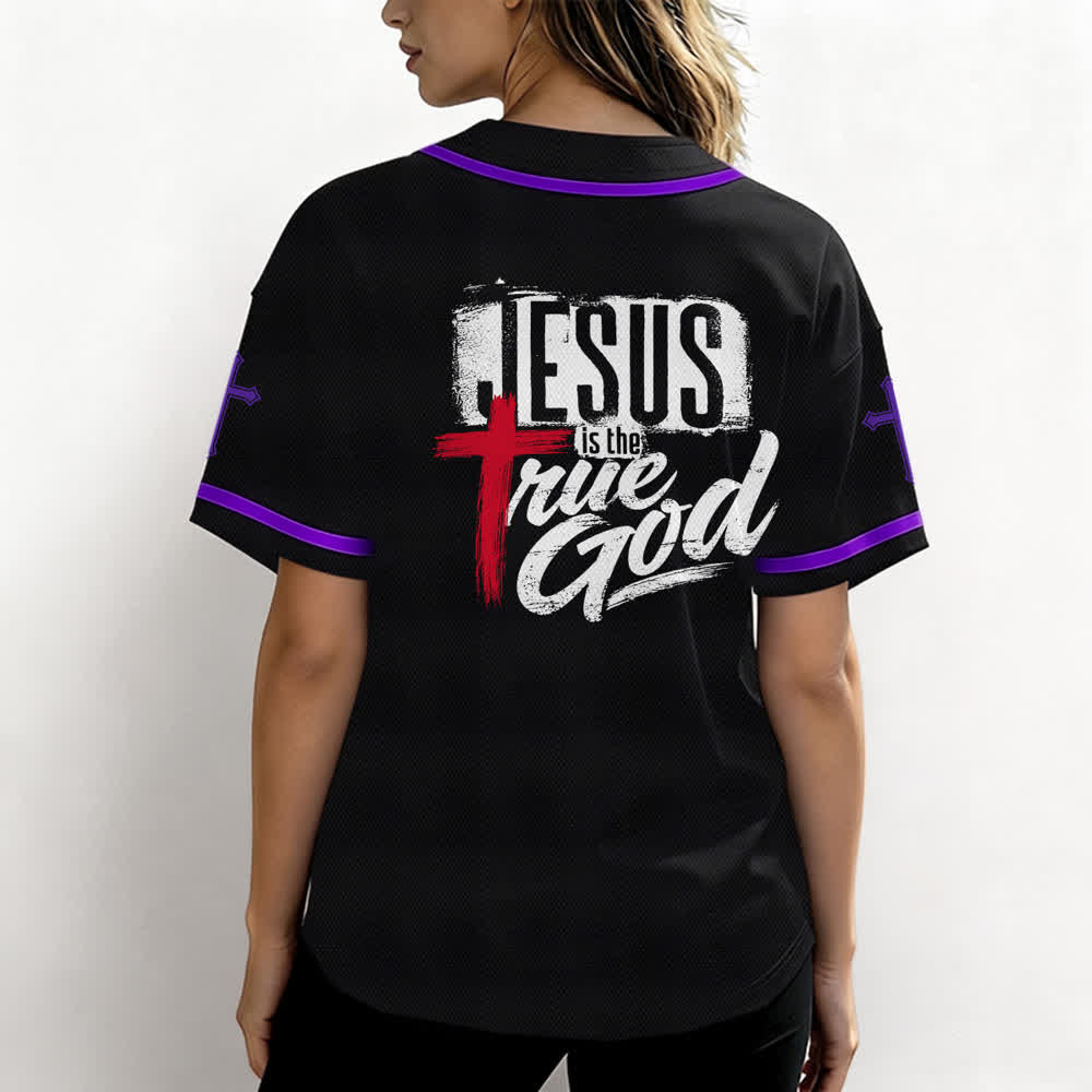 Christianartworkshop Jesus True God Red Cross Black Baseball Jersey - image 59