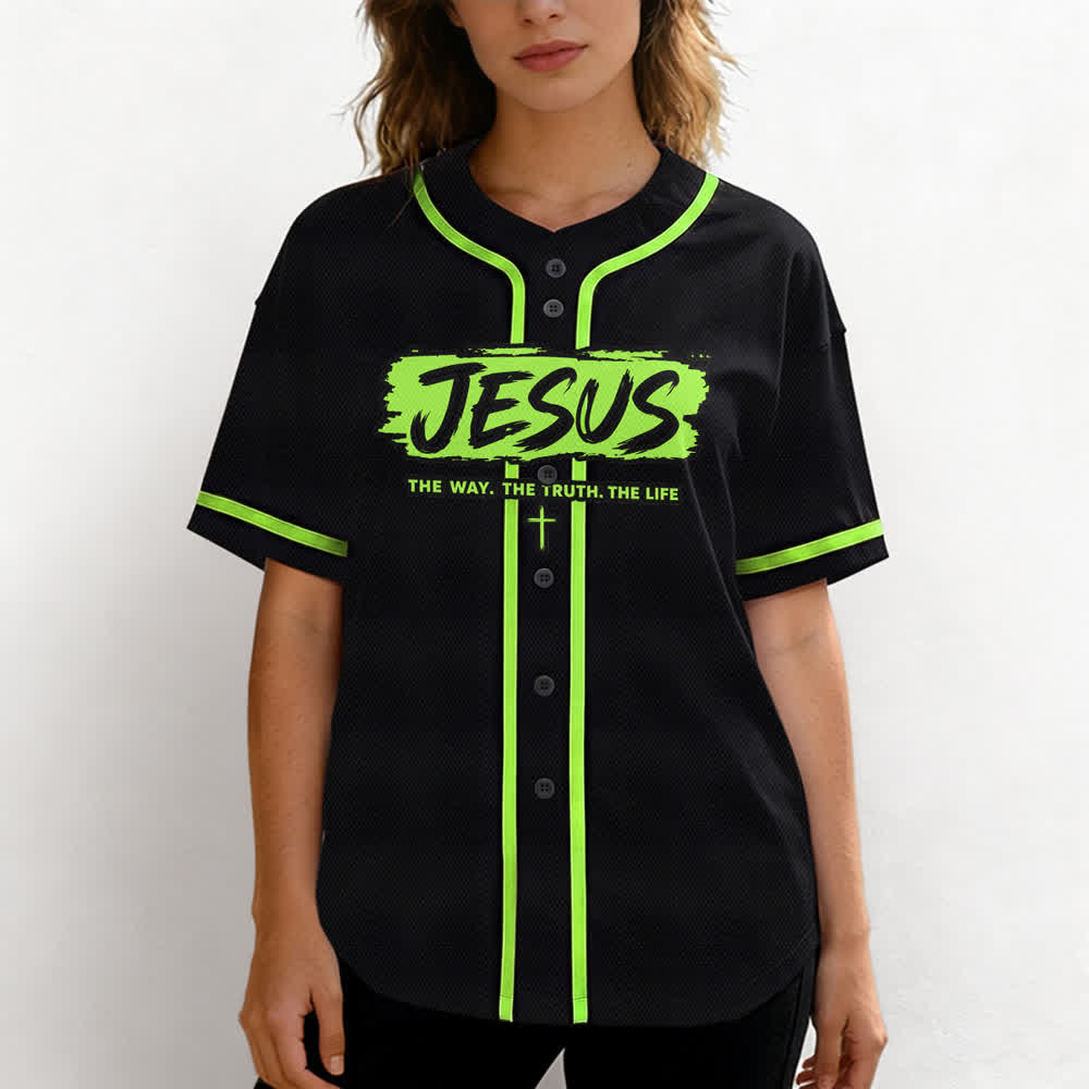 Christianartworkshop Jesus The Way Brush Print Schwarzes Baseballtrikot - image 60