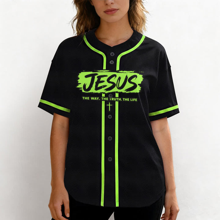 Christianartworkshop Jesus The Way Brush Print Schwarzes Baseballtrikot - image 60