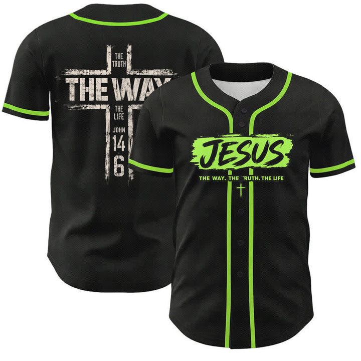 Christianartworkshop Jesus The Way Brush Print Schwarzes Baseballtrikot - Grün - 5XL - image 56