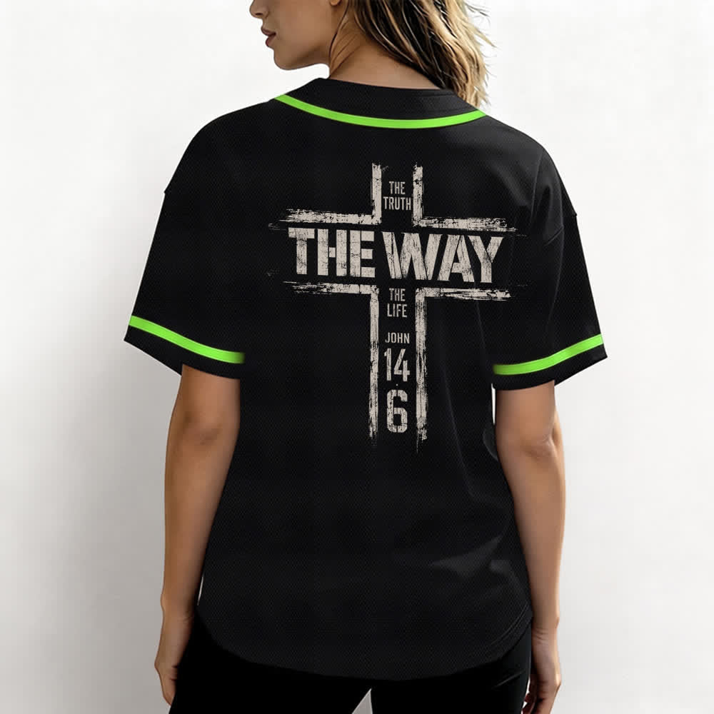 Christianartworkshop Jesus The Way Brush Print Schwarzes Baseballtrikot - image 59