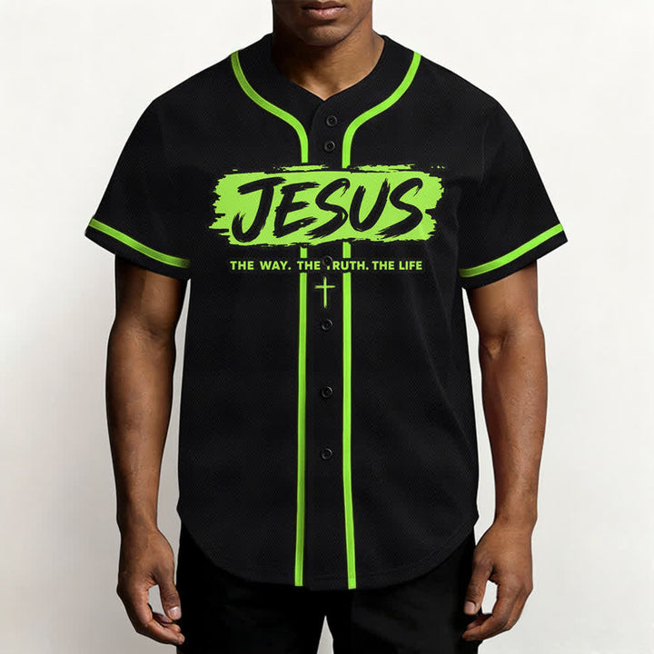 Christianartworkshop Jesus The Way Brush Print Schwarzes Baseballtrikot - image 62