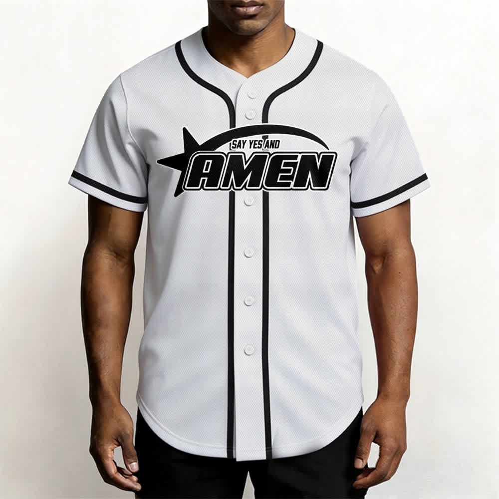 Christianartworkshop Amen Schwarz-Weißes Team-Baseballtrikot - image 6
