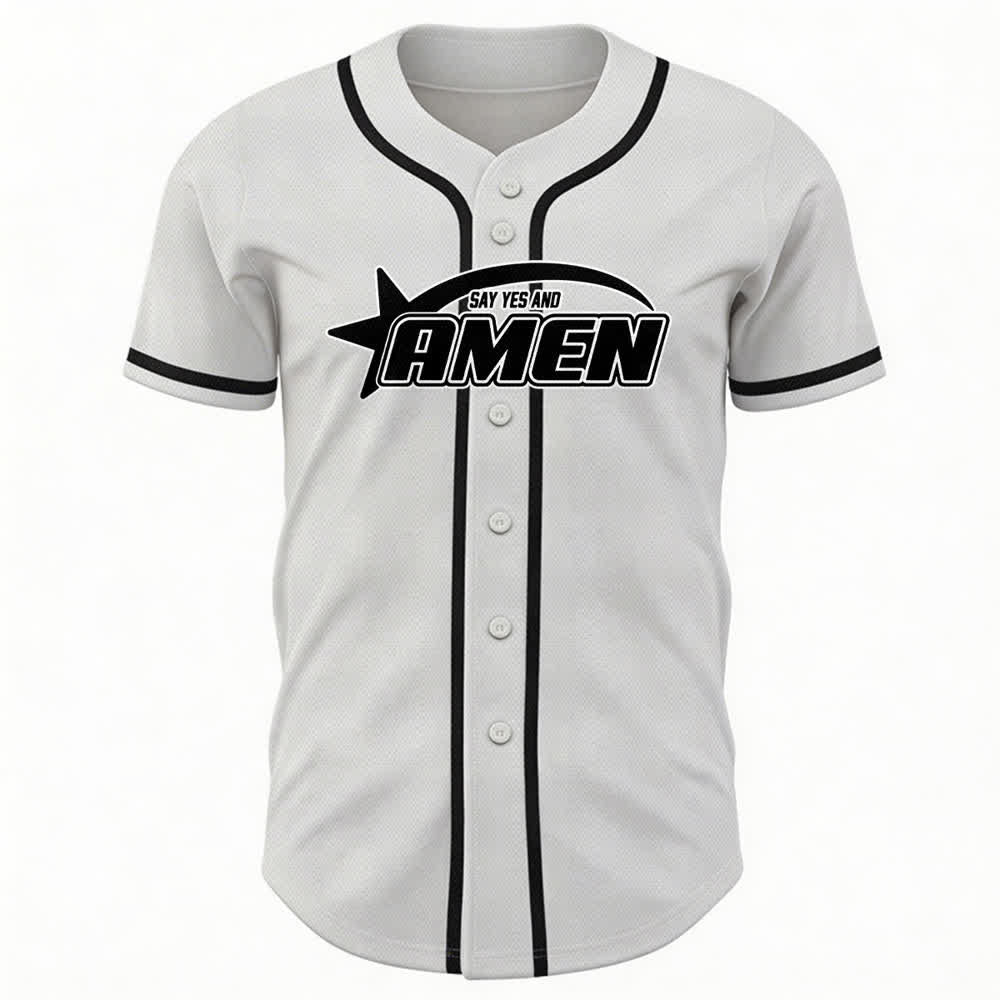Christianartworkshop Amen Schwarz-Weißes Team-Baseballtrikot - image 2
