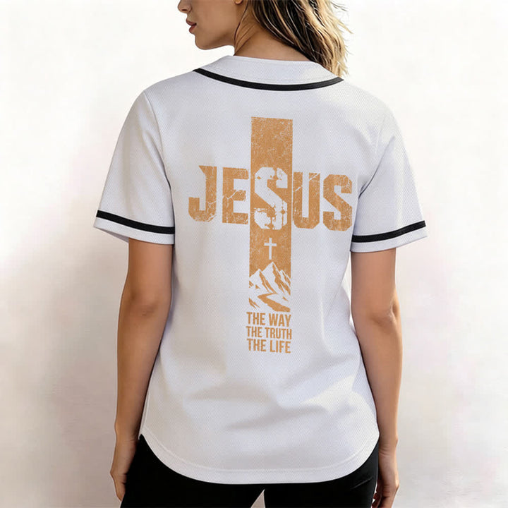 Christianartworkshop Baseballtrikot mit Jesus-Kreuz-Motiv, Used-Look, Mesh-Einsatz und Knopfleiste - image 3