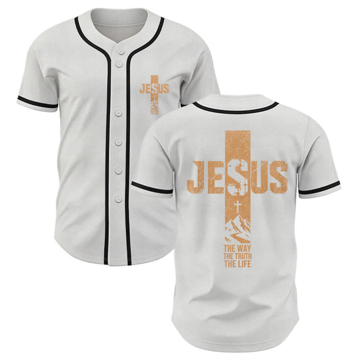 Christianartworkshop Baseballtrikot mit Jesus-Kreuz-Motiv, Used-Look, Mesh-Einsatz und Knopfleiste - Weiß - 5XL - image 0