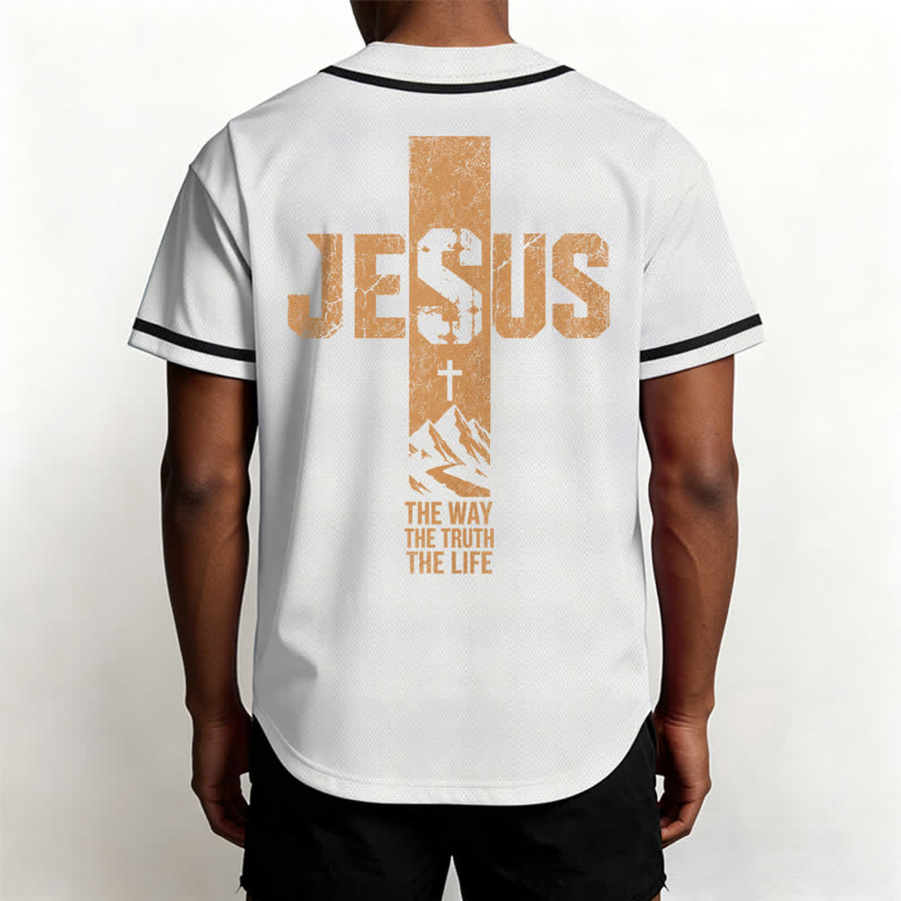 Christianartworkshop Baseballtrikot mit Jesus-Kreuz-Motiv, Used-Look, Mesh-Einsatz und Knopfleiste - image 5