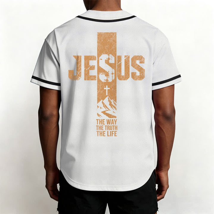 Christianartworkshop Baseballtrikot mit Jesus-Kreuz-Motiv, Used-Look, Mesh-Einsatz und Knopfleiste - image 5
