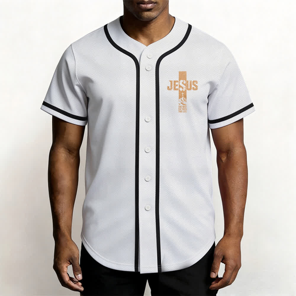 Christianartworkshop Baseballtrikot mit Jesus-Kreuz-Motiv, Used-Look, Mesh-Einsatz und Knopfleiste - image 6